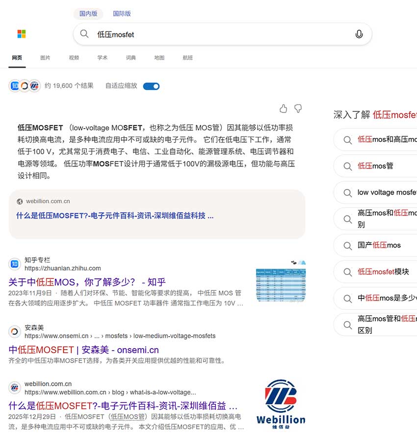 维佰益科技的元器件产品分类排名首页案例（bing.com）